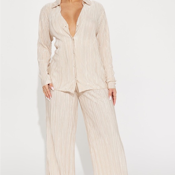 Fashion Nova If It Plisse You Pant Set in Champagne - Picture 2 of 7